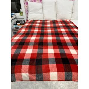 Berkshire Buffalo Plaid ThrowBlanket Red/Black White Reversible Plush 57x73in Lg